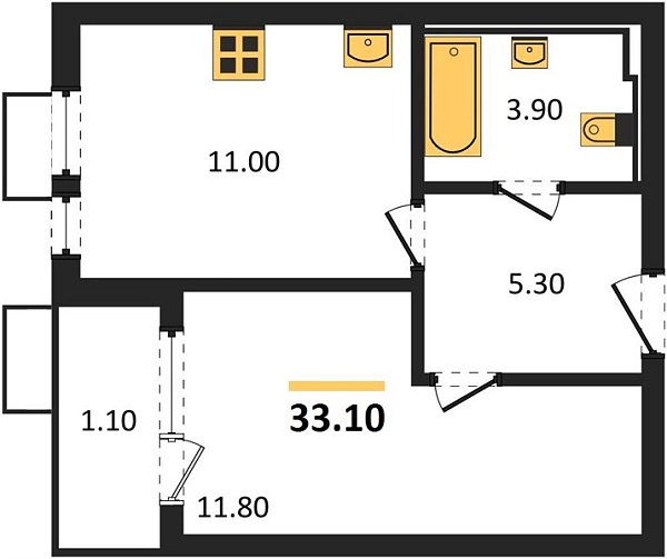 Новая 1-к квартира
 33.1 м² на 24/24 этаже в ЖК «Барса» в городе Тюмень 