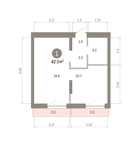 Количество комнат: 1,  42.48 кв.м.