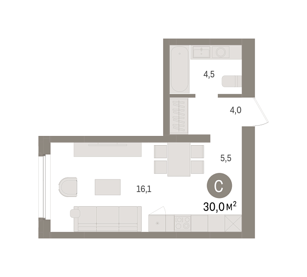 Новая квартира-студия
 30.01 м² на 3/8 этаже в ЖК «Зарека» в городе Тюмень 