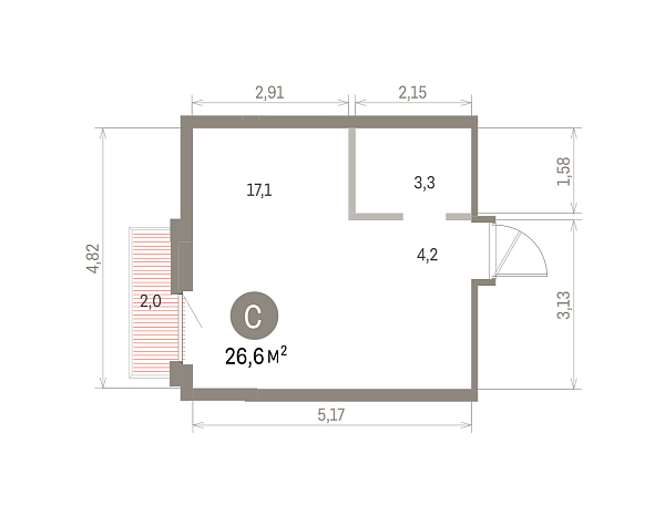 Количество комнат: Студия,  26.63 кв.м.