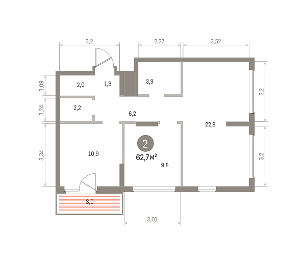 Количество комнат: 2,  62.66 кв.м.
