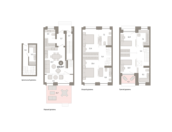 Новая 4-к квартира
 169.86 м² на 1/9 этаже в ЖК «Европейский квартал» в городе Тюмень 
