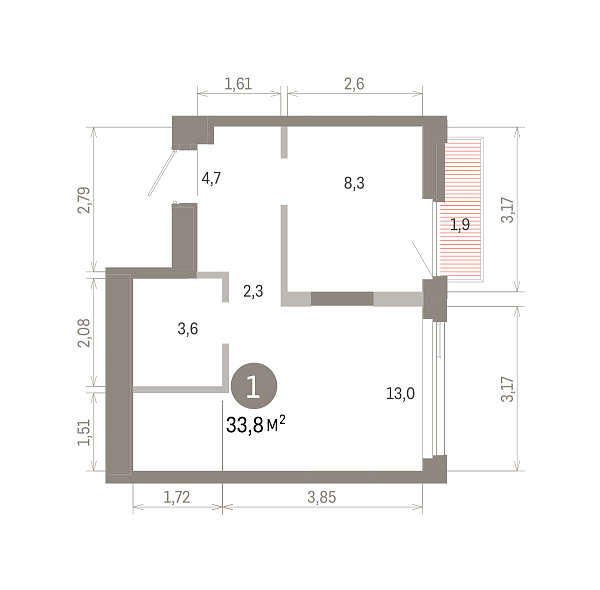 Количество комнат: 1,  33.77 кв.м.