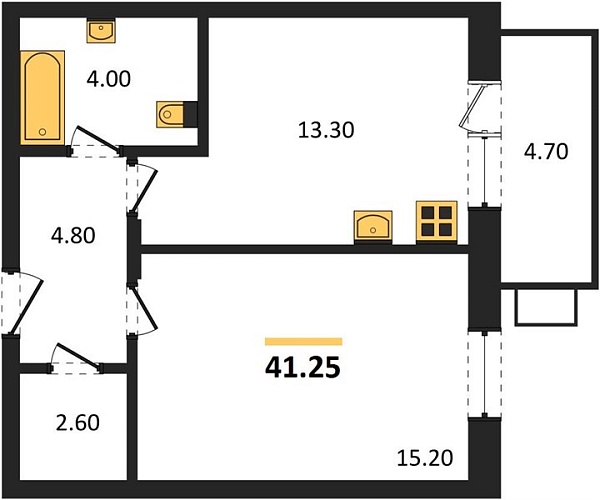 Новая 1-к квартира
 41.25 м² на 5/5 этаже в ЖК «Лермонтов» в городе Тюмень 