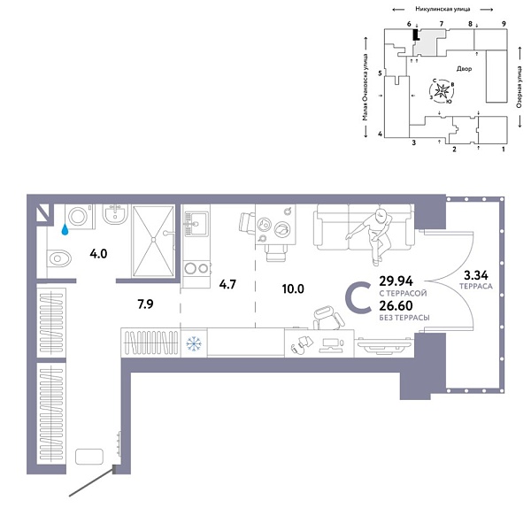 Новая квартира-студия
 29.94 м² на 8/30 этаже в ЖК «Страна.Озёрная» в городе Тюмень 