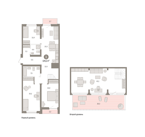 Новая 3-к квартира
 174.1 м² на 8/8 этаже в ЖК «Речной порт» в городе Тюмень 