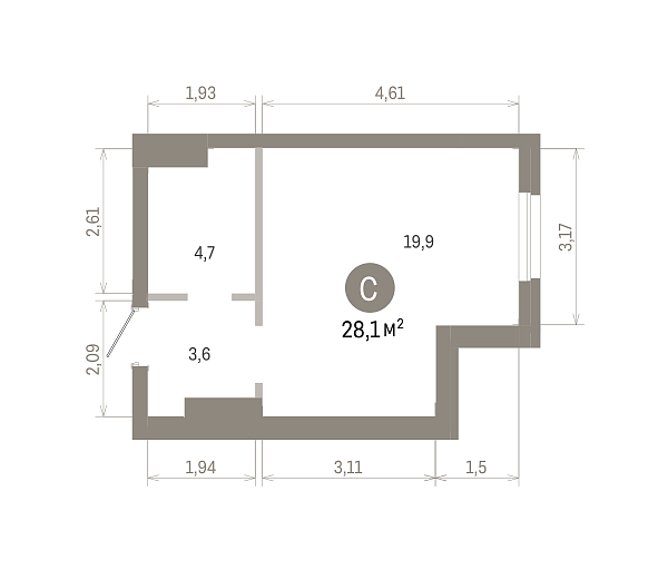 Количество комнат: Студия,  27.66 кв.м.