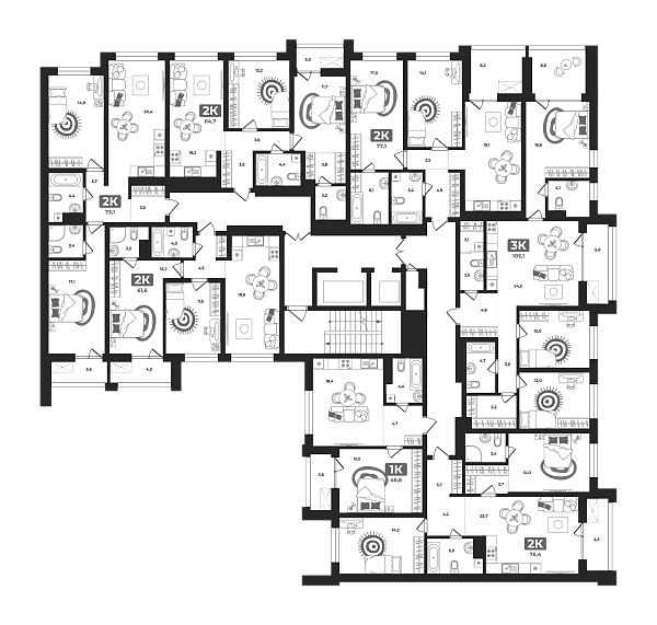 Количество комнат: 2,  77.1 кв.м.