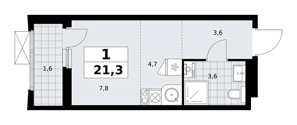 Новая 1-к квартира
 21.3 м² на 23/23 этаже в ЖК «Дзен-кварталы» в городе Тюмень 