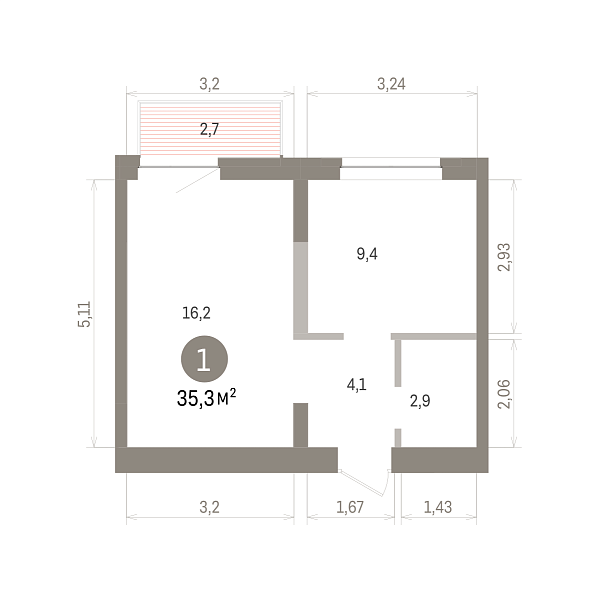 Количество комнат: 1,  35.3 кв.м.