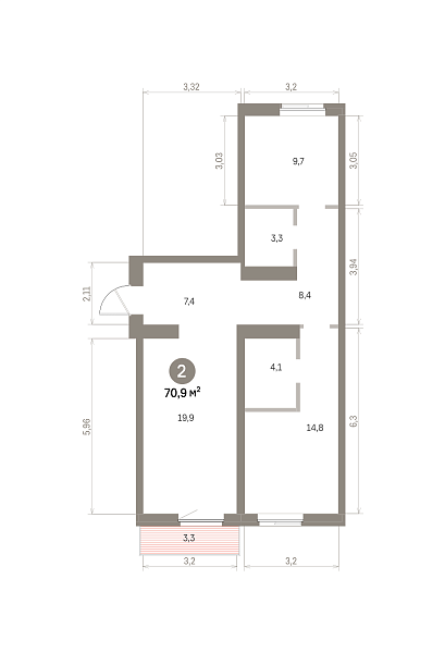 Количество комнат: 2,  70.92 кв.м.
