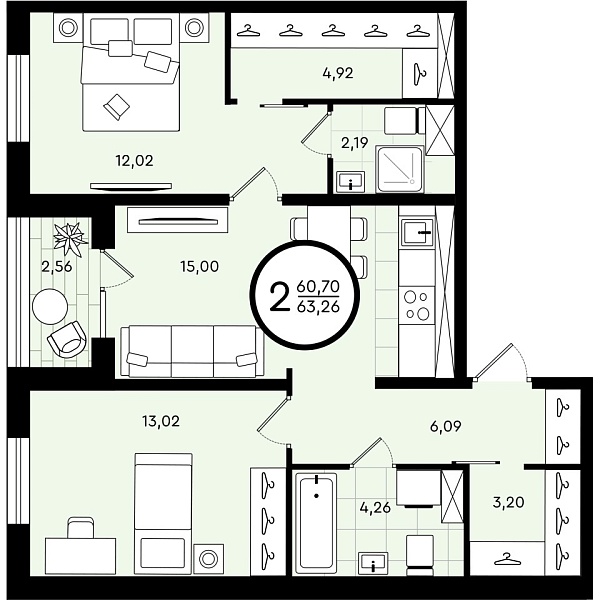 Квартира, 63 кв.м., Александра Звягина, 5