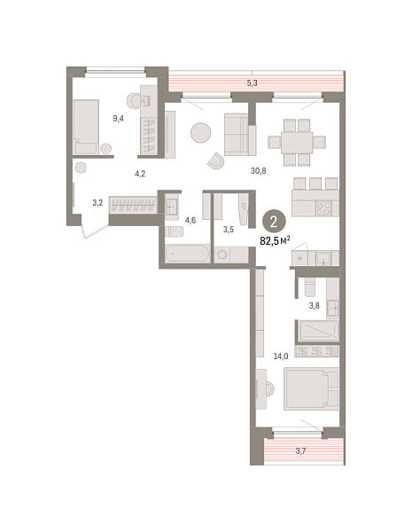 Новая 2-к квартира
 82.53 м² на 6/7 этаже в ЖК «Зарека» в городе Тюмень 