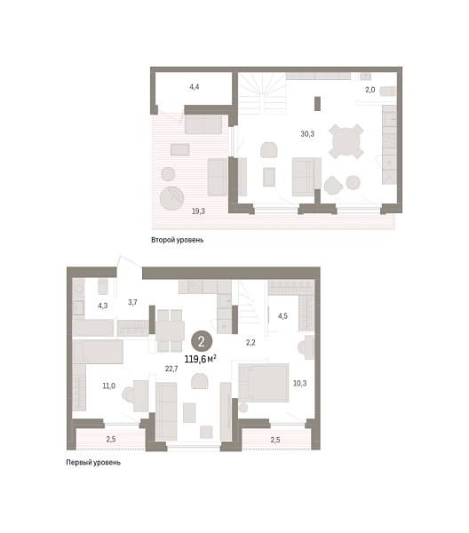 Новая 2-к квартира
 119.61 м² на 7/7 этаже в ЖК «Зарека» в городе Тюмень 