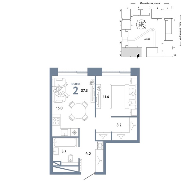 Новая 2-к квартира
 37.3 м² на 27/38 этаже в ЖК «Страна.Заречная» в городе Тюмень 