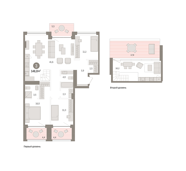 Новая 3-к квартира
 146.82 м² на 4/9 этаже в ЖК «Европейский квартал» в городе Тюмень 