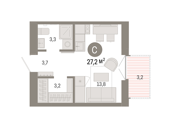 Новая квартира-студия
 27.19 м² на 5/9 этаже в ЖК «Республики 205» в городе Тюмень 