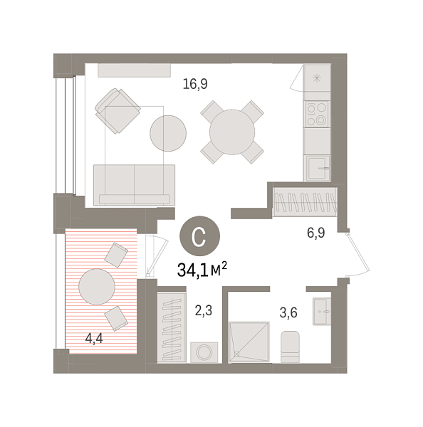Новая квартира-студия
 34.06 м² на 3/9 этаже в ЖК «Европейский квартал» в городе Тюмень 