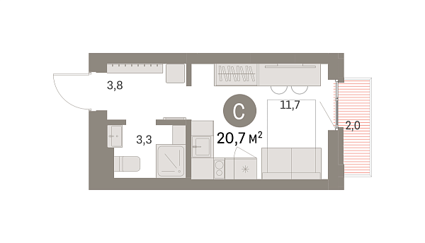 Новая квартира-студия
 20.68 м² на 7/9 этаже в ЖК «Брусника в Академическом» в городе Тюмень 