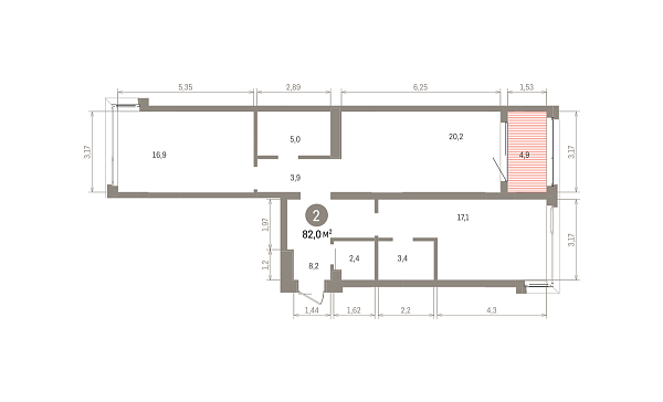 Количество комнат: 2,  81.99 кв.м.