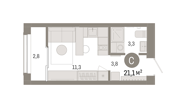 Новая квартира-студия
 21.14 м² на 14/17 этаже в ЖК «Октябрьский на Туре» в городе Тюмень 