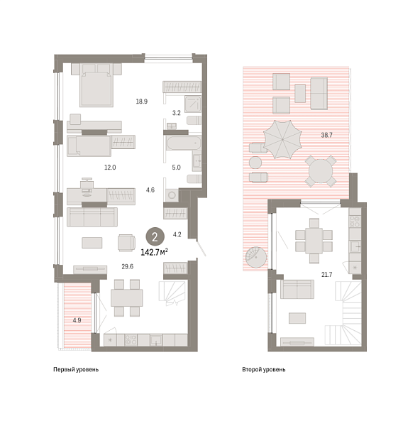 Новая 2-к квартира
 142.67 м² на 8/8 этаже в ЖК «Октябрьский на Туре» в городе Тюмень 