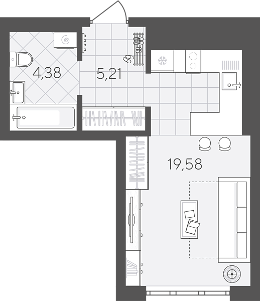 Новая квартира-студия
 29.17 м² на 2/24 этаже в ЖК «Скандиа. Квартал в Слободе» в городе Тюмень 