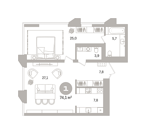Количество комнат: 1,  74.06 кв.м.