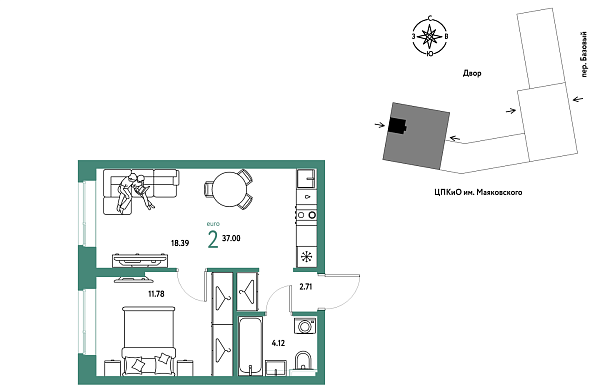 Новая 2-к квартира
 37 м² на 15/25 этаже в ЖК «Сибирский сад» в городе Тюмень 