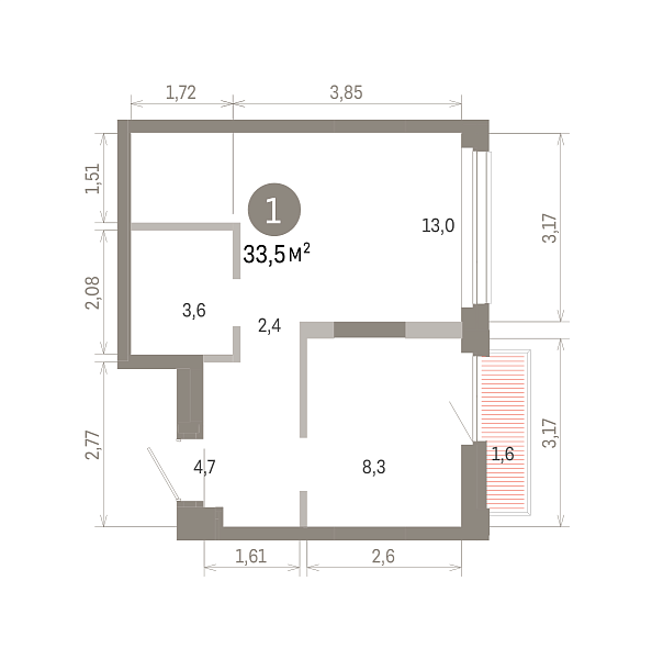 Количество комнат: 1,  33.53 кв.м.