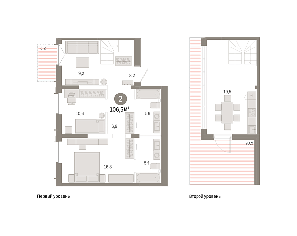 Новая 2-к квартира
 106.49 м² на 7/7 этаже в ЖК «Республики 205» в городе Тюмень 