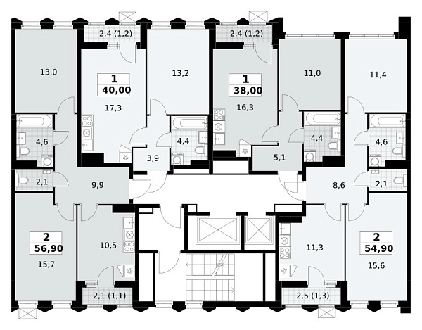 Количество комнат: 1,  40 кв.м.