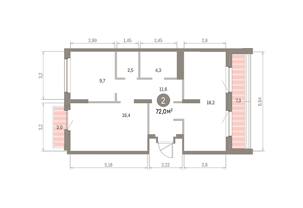 Количество комнат: 2,  72.03 кв.м.