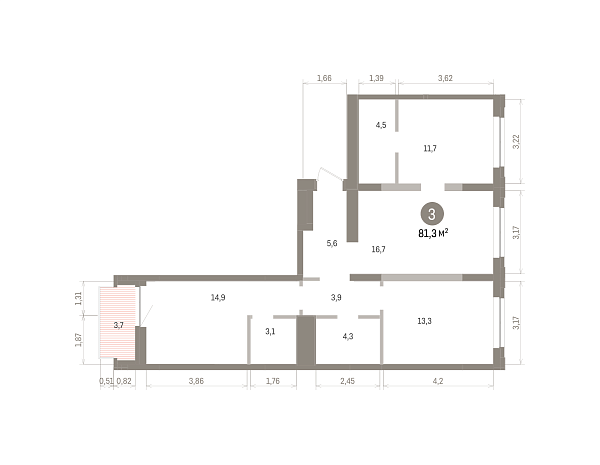 Количество комнат: 3,  81.4 кв.м.
