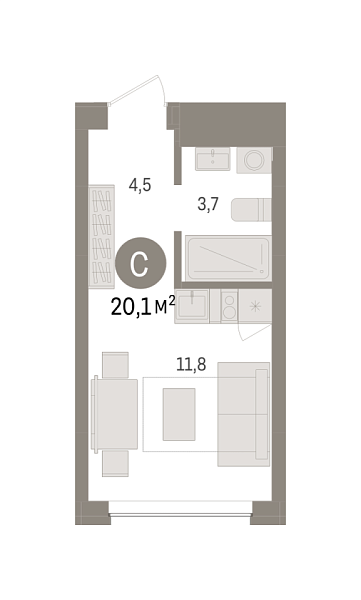Новая квартира-студия
 20.07 м² на 4/7 этаже в ЖК «Европейский квартал» в городе Тюмень 