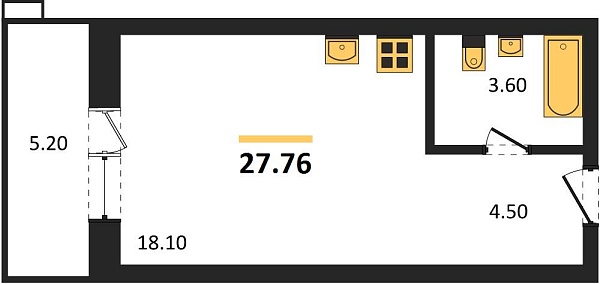 Новая квартира-студия
 27.76 м² на 5/5 этаже в ЖК «Лермонтов» в городе Тюмень 