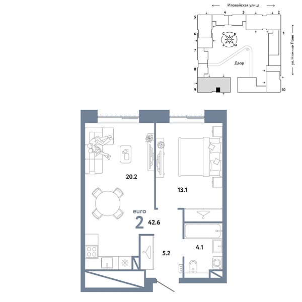 Новая 2-к квартира
 42.6 м² на 33/38 этаже в ЖК «Страна.Заречная» в городе Тюмень 