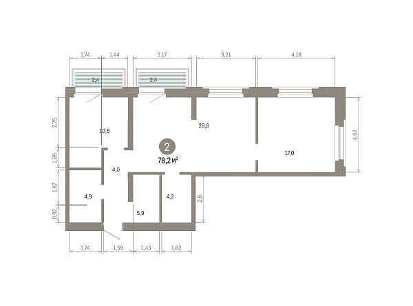 Количество комнат: 2,  78.19 кв.м.