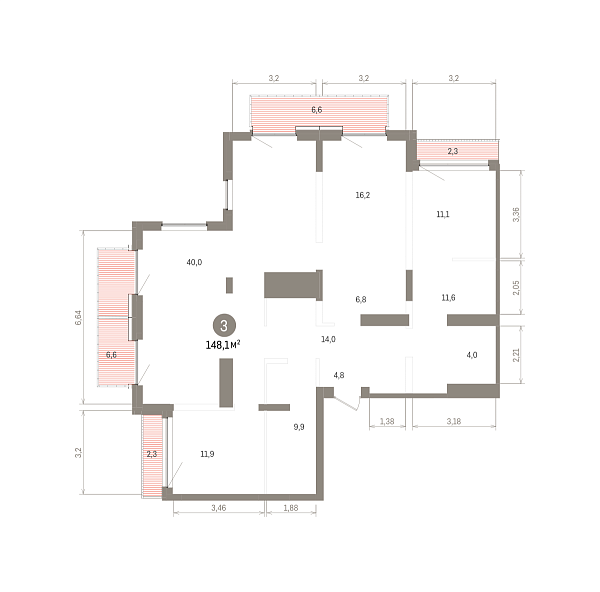 Количество комнат: 3,  148.08 кв.м.