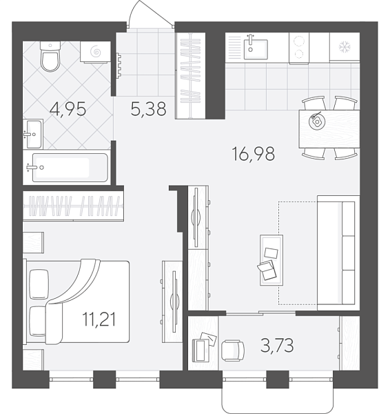 Новая 1-к квартира
 42.25 м² на 8/9 этаже в ЖК «Скандиа. Квартал в Комарово Парк» в городе Тюмень 