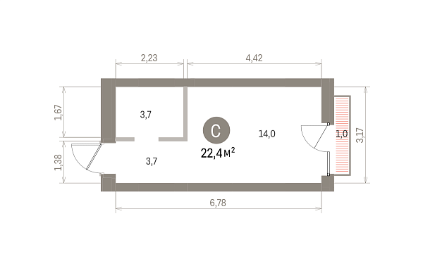 Количество комнат: Студия,  22.42 кв.м.