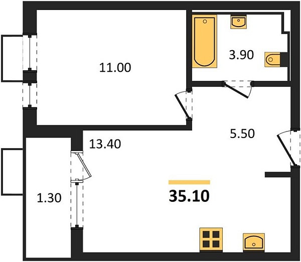 Новая 1-к квартира
 35.1 м² на 20/24 этаже в ЖК «Барса» в городе Тюмень 