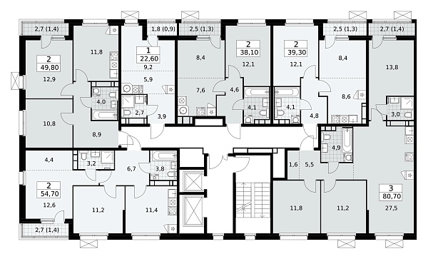Количество комнат: 2,  54.7 кв.м.