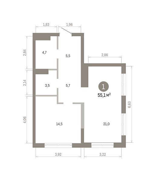 Количество комнат: 1,  55.07 кв.м.