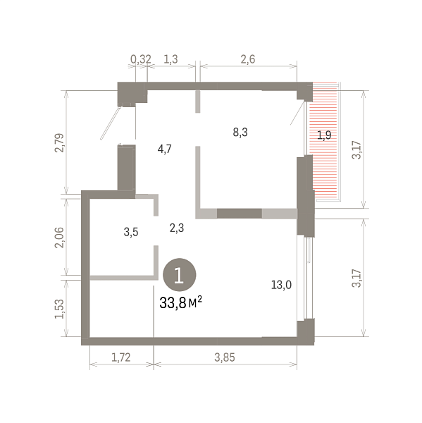 Количество комнат: 1,  33.81 кв.м.