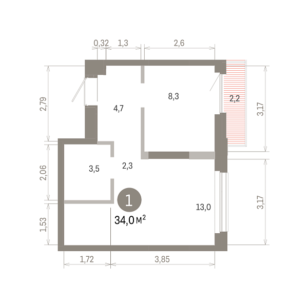 Количество комнат: 1,  34.03 кв.м.