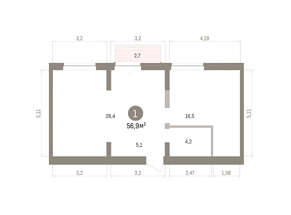 Количество комнат: 1,  57 кв.м.