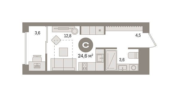 Новая квартира-студия
 24.55 м² на 9/15 этаже в ЖК «Новин» в городе Тюмень 