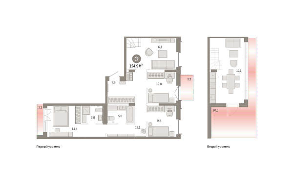 Новая 3-к квартира
 124.94 м² на 7/7 этаже в ЖК «Республики 205» в городе Тюмень 