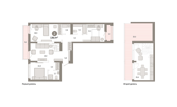 Новая 2-к квартира
 138.43 м² на 8/8 этаже в ЖК «Республики 205» в городе Тюмень 